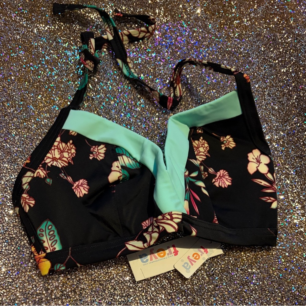 Freya Black and Mint Floral Bikini Top